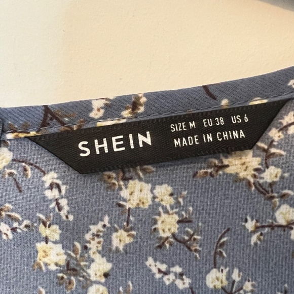 Periwinkle Blue Mini Floral Print Dress V-Neck Zipper Back Medium - Picture 6 of 12